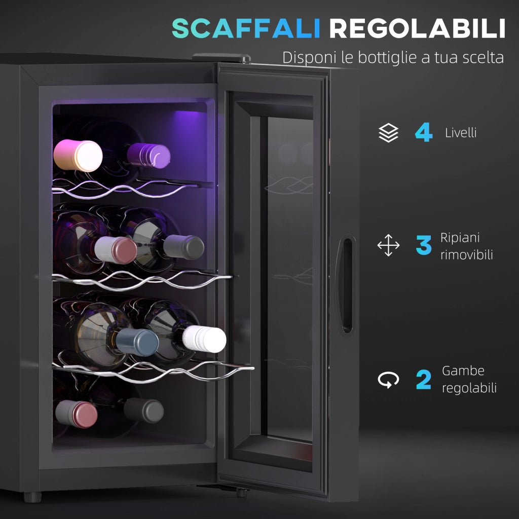 Cantinetta Vino Refrigerata ¨C Minimal ¨C Nero, Capacit¨¤ 21L, 8 Bottiglie