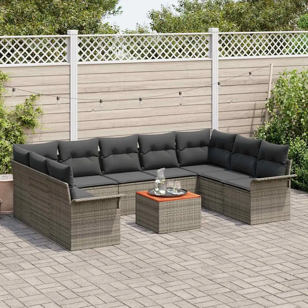 Set Divano da Giardino con cuscino 10 pcs Grigio polyrattan