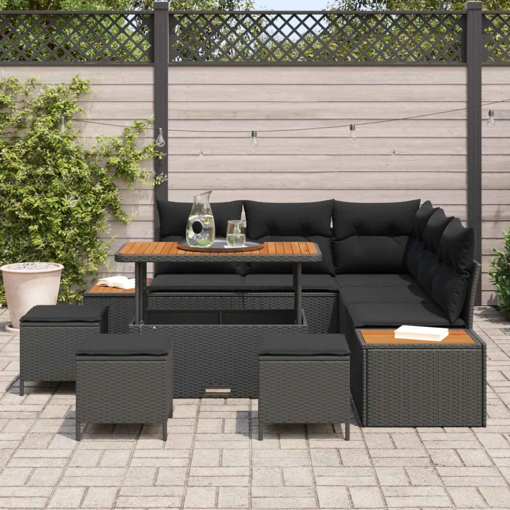Set Divano da Giardino con cuscino 9 pcs Nero Poly Rattan 3364869