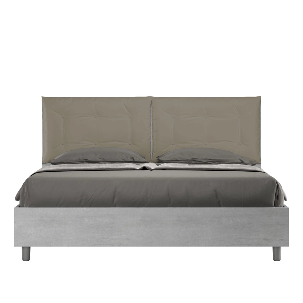 BS COM Letto matrimoniale con rete 160x190 cemento cuscini similpelle cappuccino