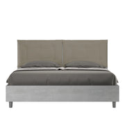 BS COM Letto matrimoniale con rete 160x190 cemento cuscini similpelle cappuccino