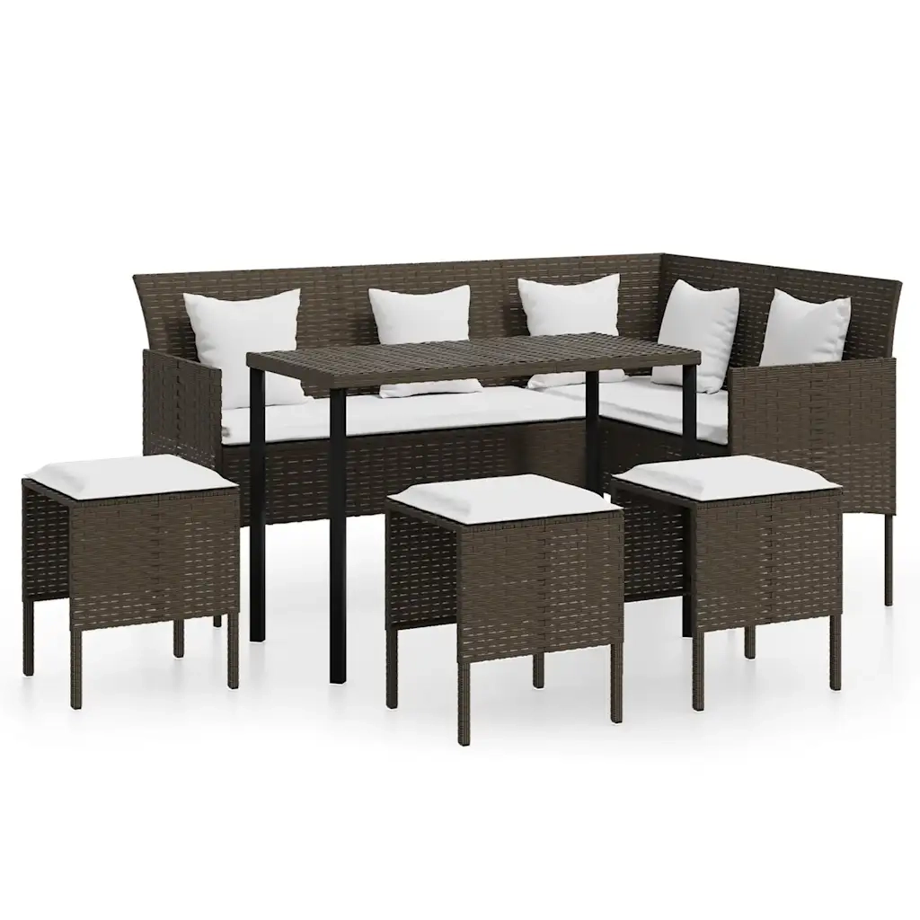 Set Divano a L con Cuscini 5 pz Marrone in Polyrattan 318577