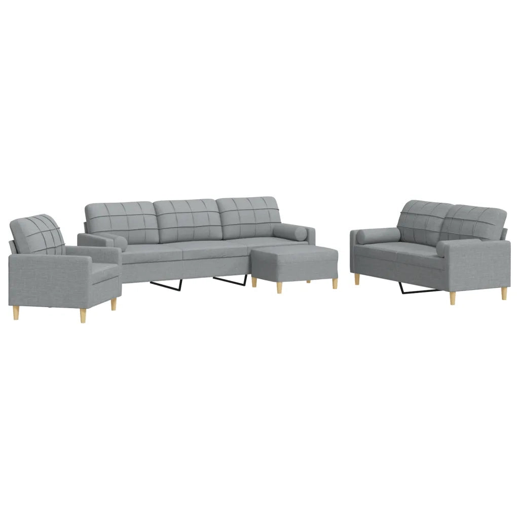 Set Divani 4 pz con Poggiapiedi e Cuscini Grigio Chiaro Tessuto 3278311