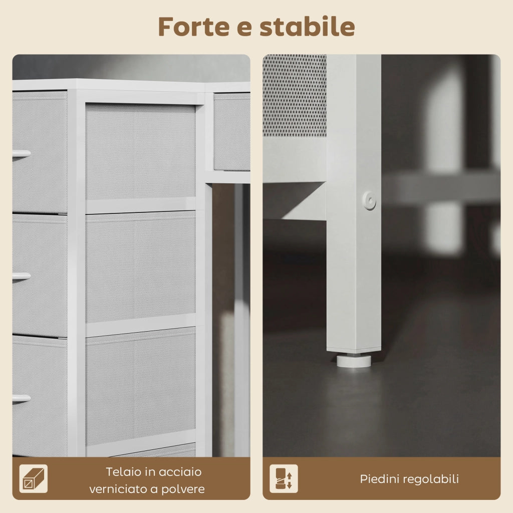 Scrivania Angolare con Cassetti in Legno e Acciaio ¨C Minimal ¨C Bianco 126x48x80