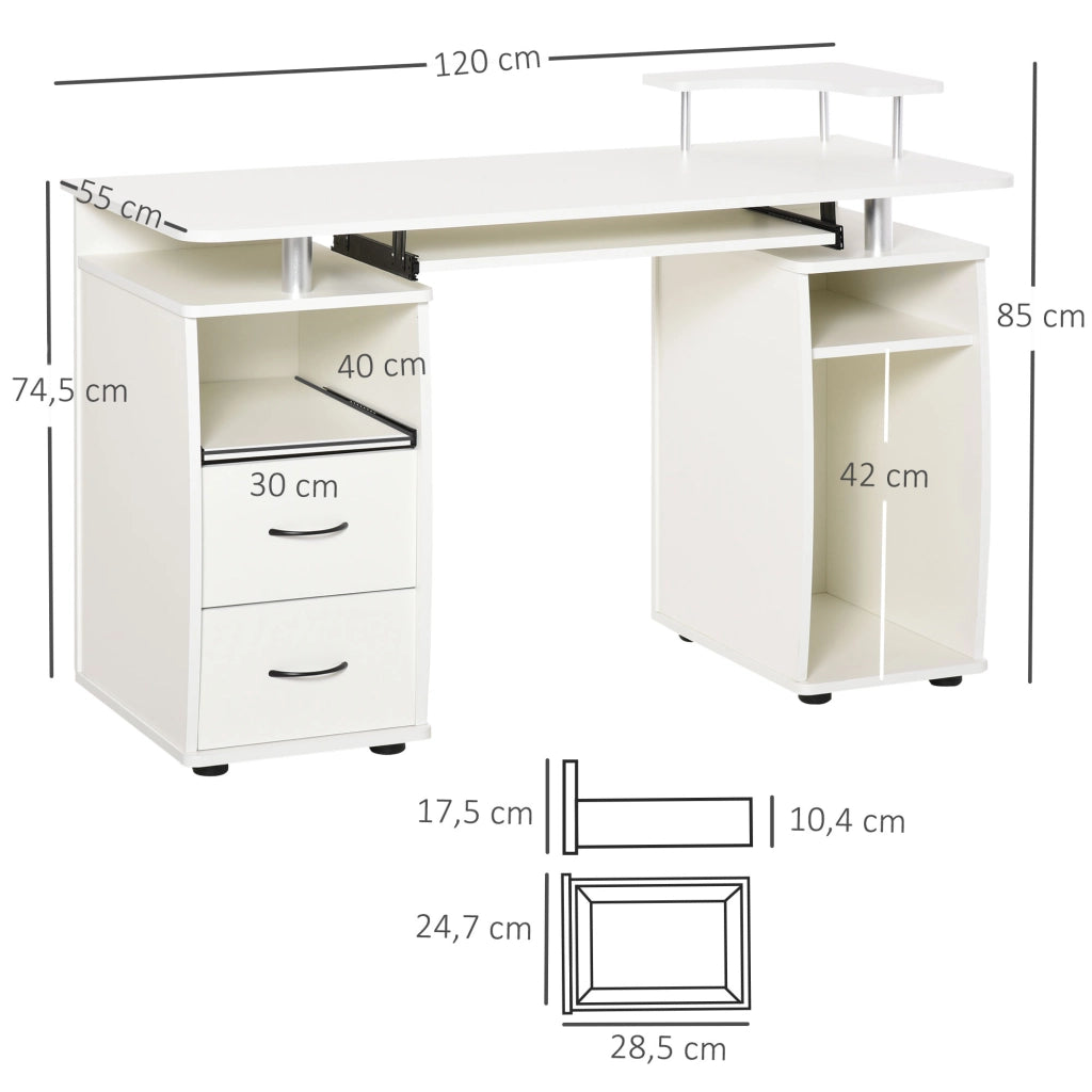 Scrivania per computer con cassetti ¨C Minimal ¨C bianco legno 120x55x85 cm