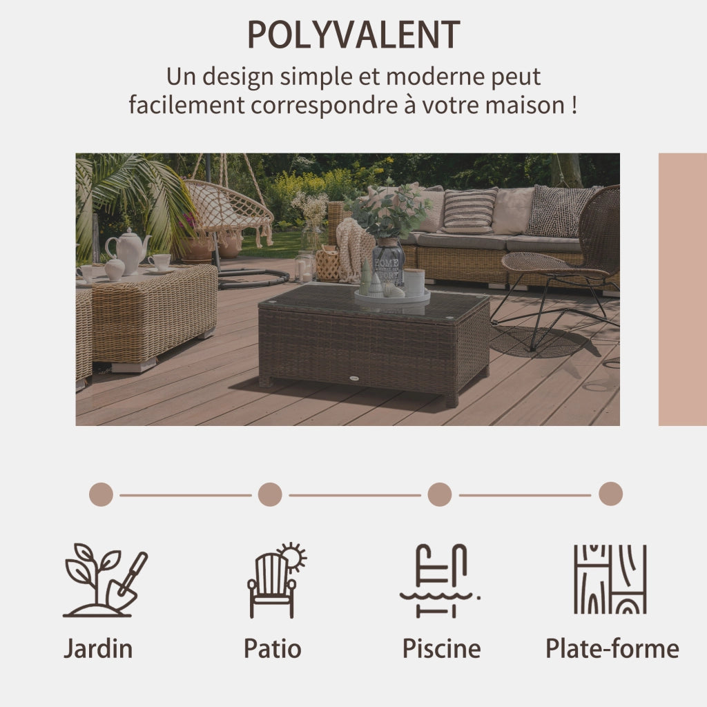 Tavolino da giardino in rattan con piano in vetro temperato ¨C Xylo ¨C 85x50x39 cm marrone