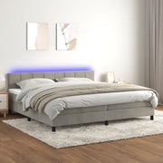 Letto a Molle con Materasso e LED Grigio Chiaro 200x200 cm Velluto