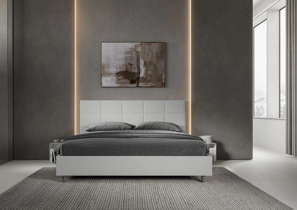BS COM Letto matrimoniale king size senza rete imbottito 190x210 similpelle bianco