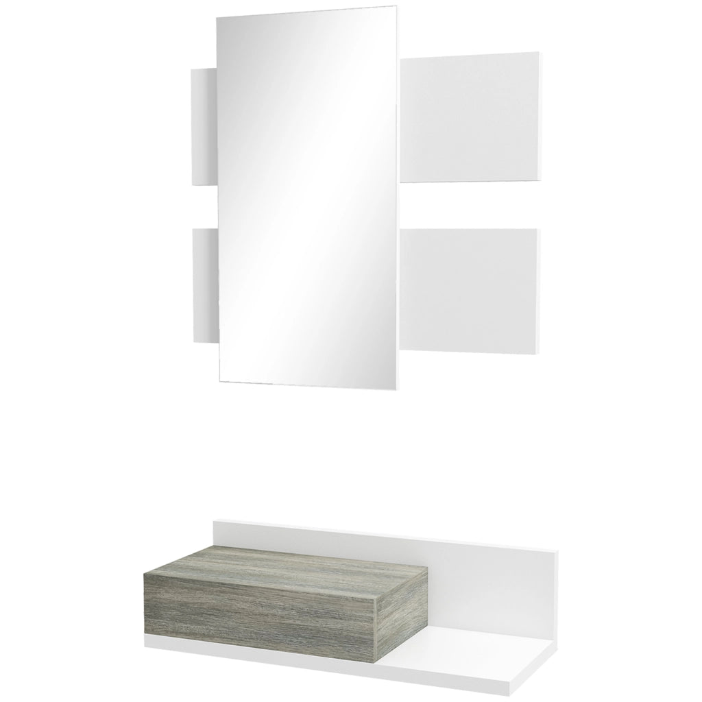 Mobile da Ingresso con Specchio e Cassetto ¨C Minimal ¨C Grigio e Bianco 75x75x35