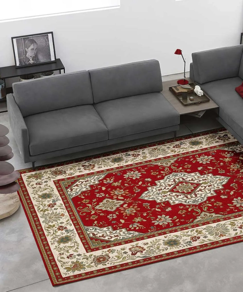 Tappeto TABRIZ ROSSO cm.140x200 orientale classico in ciniglia multiuso lavabile velour antiscivolo