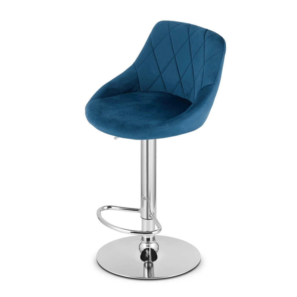 Sgabello da bar KAST in velluto blu navy con base cromata