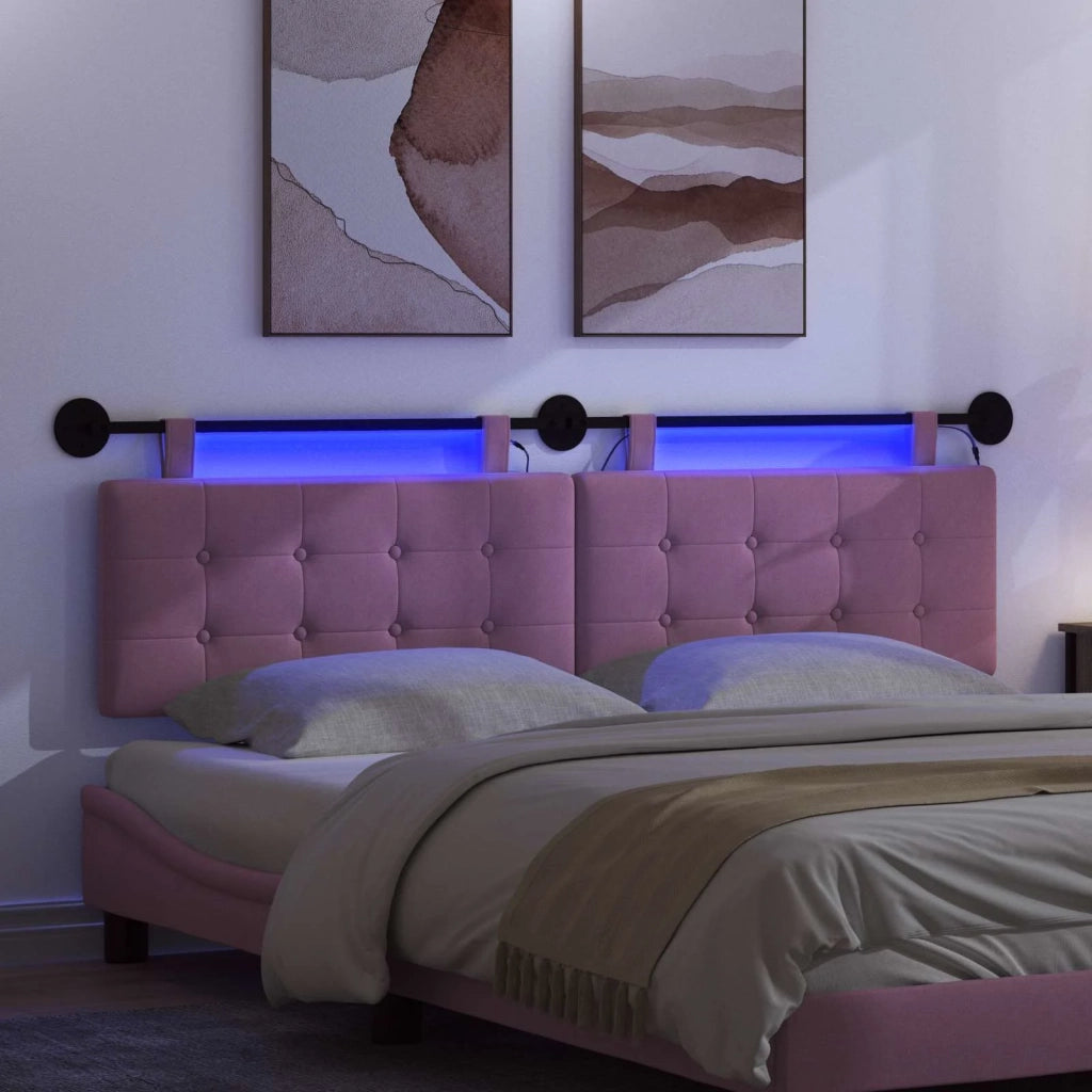 Testiera sospesa Con luce LED Rosa Tessuto 3424460