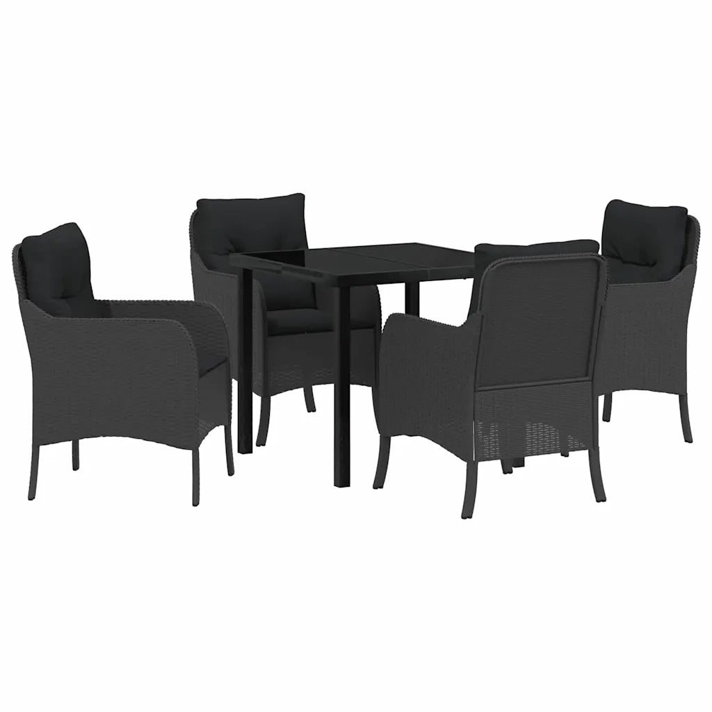 Set da Pranzo per Giardino con cuscino 5 pcs Nero polyrattan