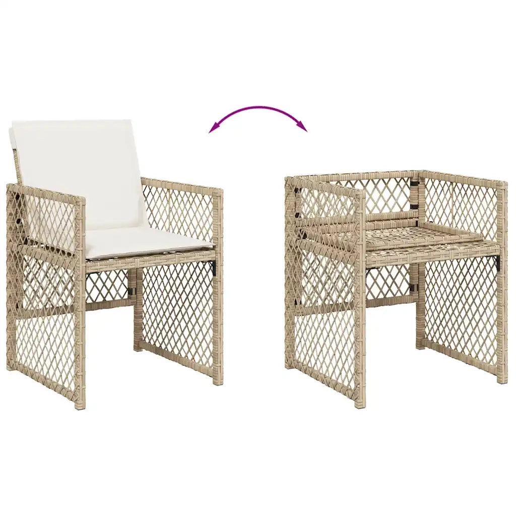 Set da Pranzo da Giardino 5 pz con Cuscini Beige in Polyrattan 3210724
