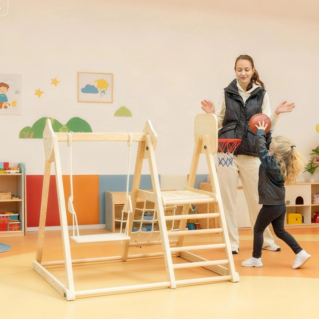 Casa gioco per bambini con scivolo e altalena ¨C Minimal ¨C legno 140x172.5x116.5 cm