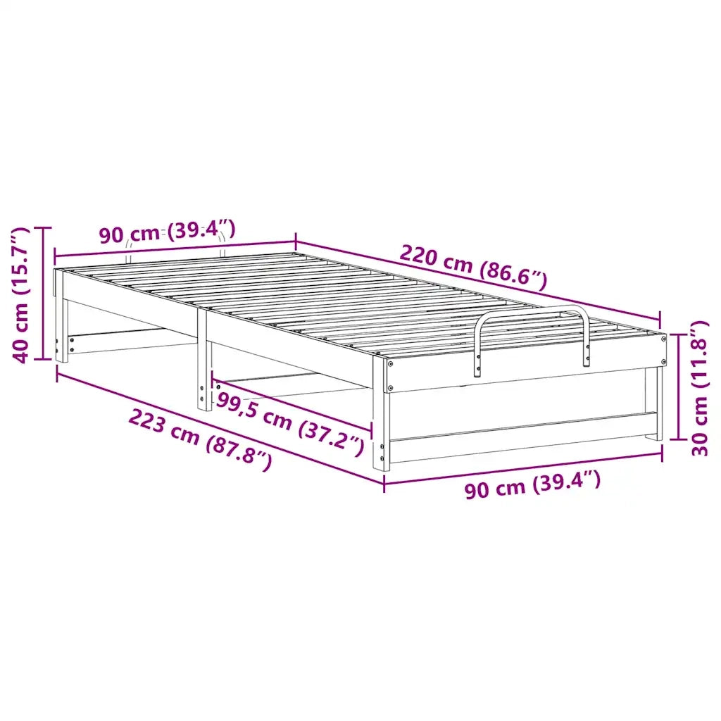 Letto singolo | Letto per adulti | Struttura del letto Marrone 90 x 220 cm Pino massello
