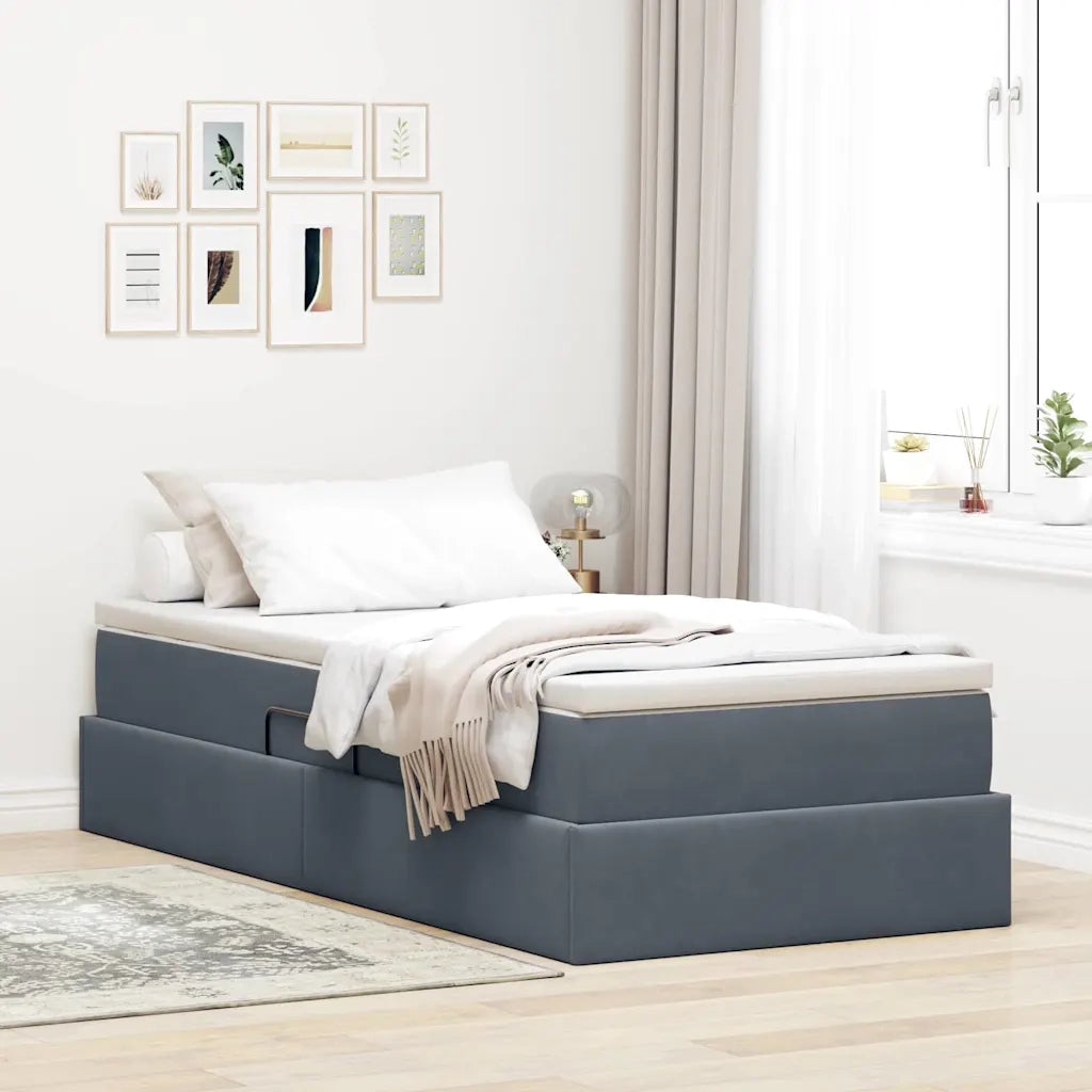 Letto con contenitore e materasso Grigio scuro 90 x 200 cm