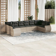 Set Divano Giardino 10 pz con Cuscini Grigio Chiaro Polyrattan