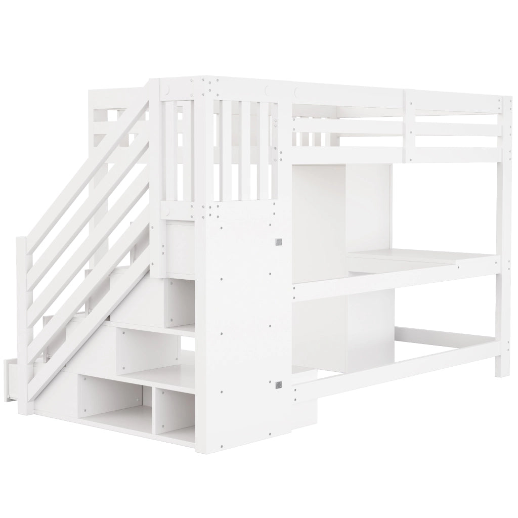 LETTO A CASTELLO 140x200 cm con scrivania, scala contenitore e LED bianco