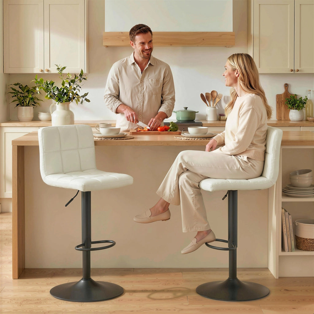 Sgabelli da Bar Regolabili con Poggiapiedi ¨C Minimal ¨C Pelle PU e Acciaio, Crema, 39.5x44x88-110 cm