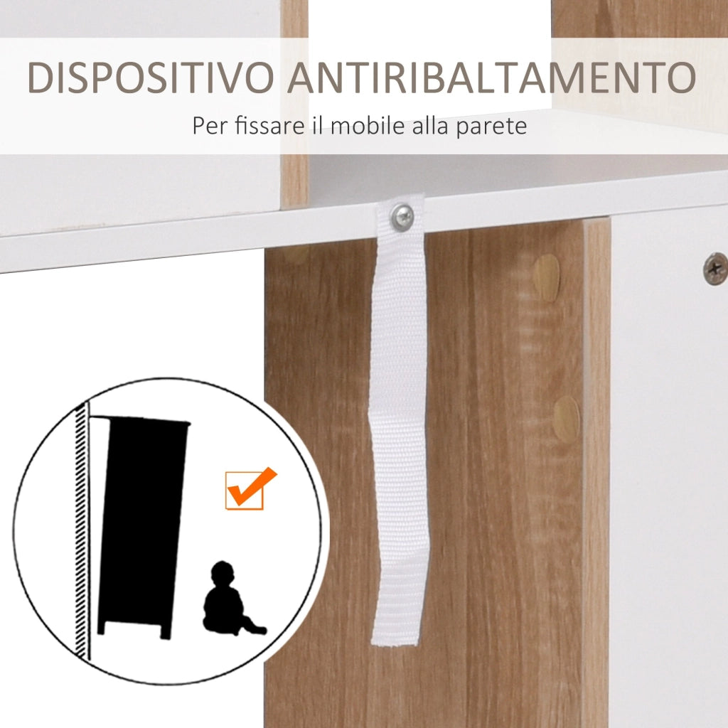 Libreria 8 Ripiani 100x30x124 cm in MDF  Rovere e Bianco