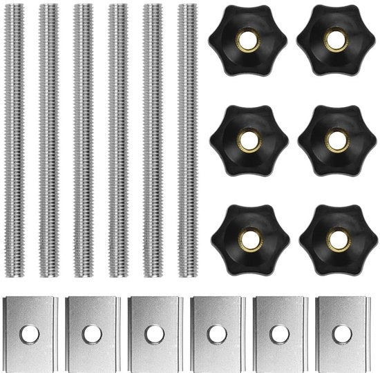 Set di morse T di 18 - T-Track morse - T-Track bulloni - Lega di alluminio - Acciaio inossidabile - Attrezzo di lavoro per legno pratico - Morse a T con foro a T
