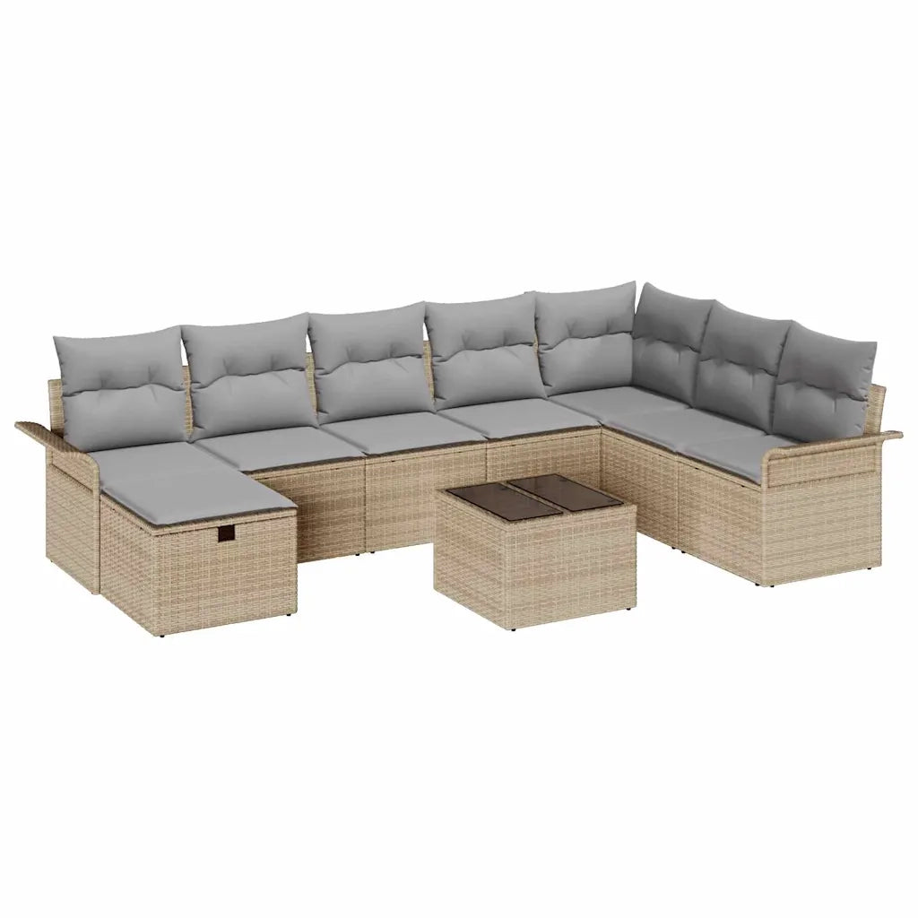 Set Divano da Giardino con cuscino 9 pcs Beige Poly Rattan 3360271