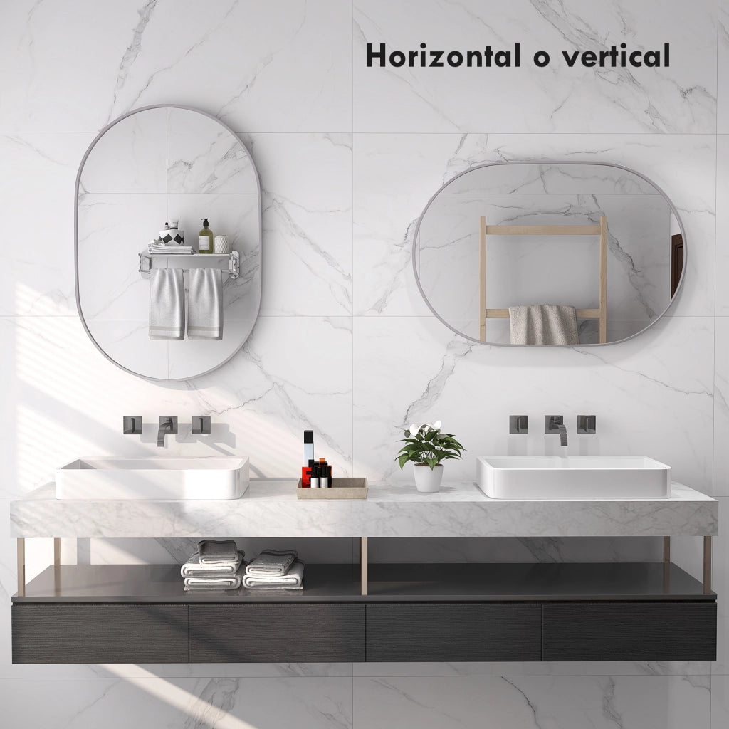 Specchio da Bagno Ovale 60x90 cm ¨C Xylo ¨C Cornice Alluminio Argento