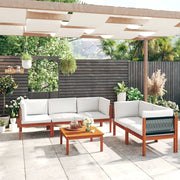 Set da giardino 6 pezzi con cuscini in legno crema, acacia e corda