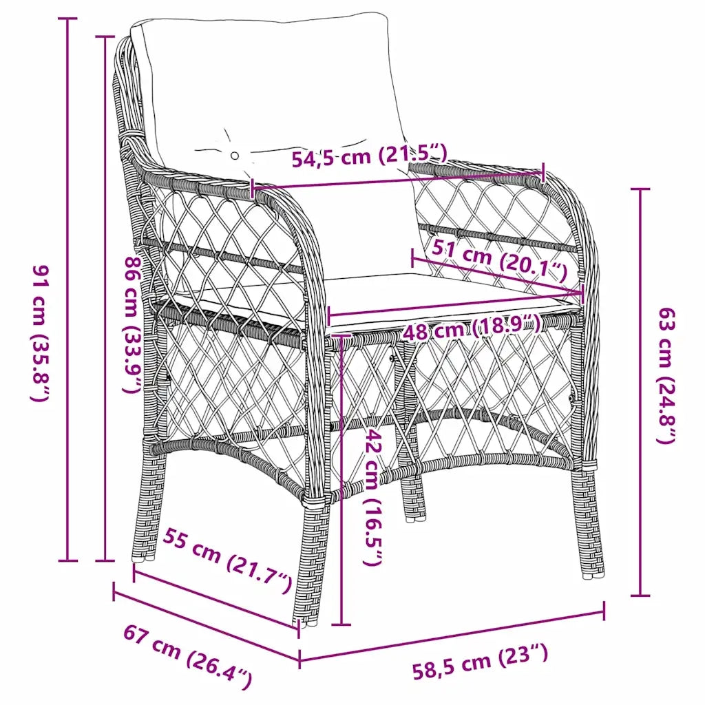 Set da Pranzo per Giardino con cuscino 5 pcs Beige polyrattan 3380233