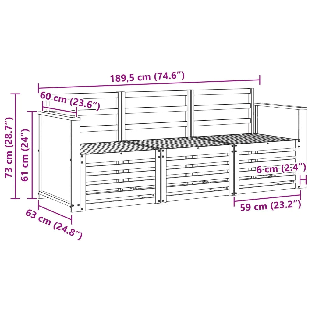 Set divani 3 pz Legno di Acacia Massello 3383960