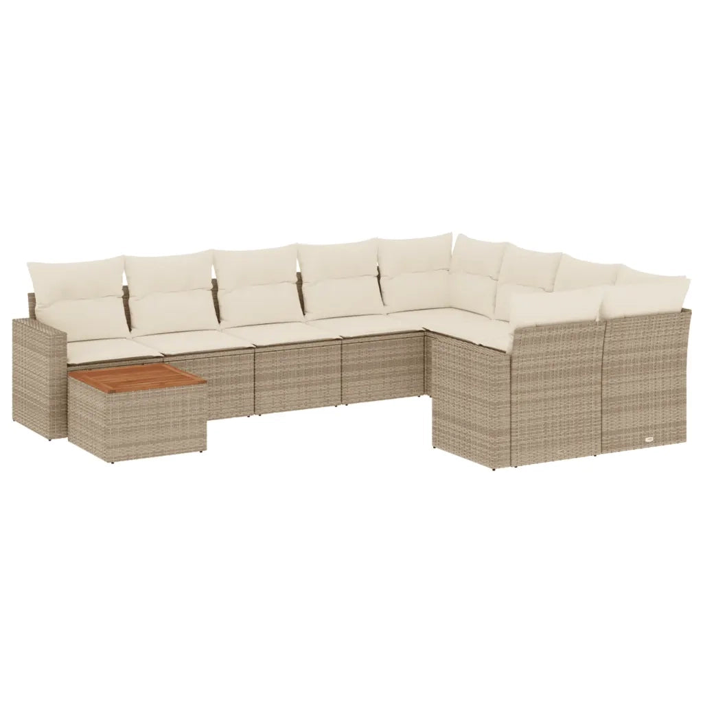 Set Divano da Giardino 10 pz con Cuscini Beige in Polyrattan