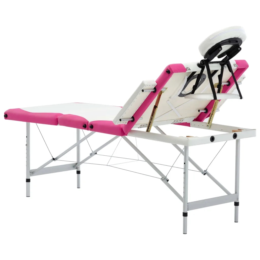 Lettino Massaggio Pieghevole 4 Zone in Alluminio Bianco e Rosa 110250