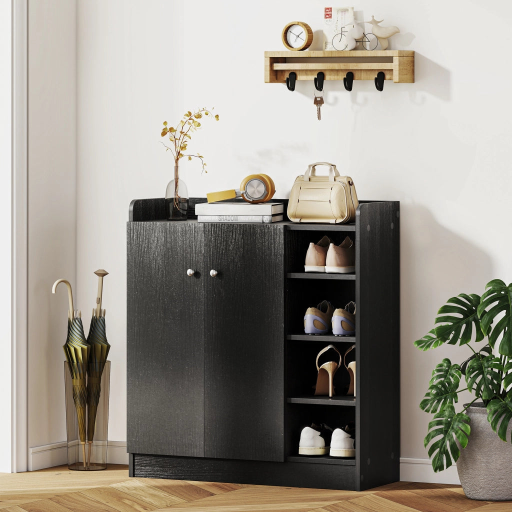 Scarpiera 2 Ante Stretto con Ripiani Ajustables ¨C Minimal ¨C 83x30x90 cm Nero