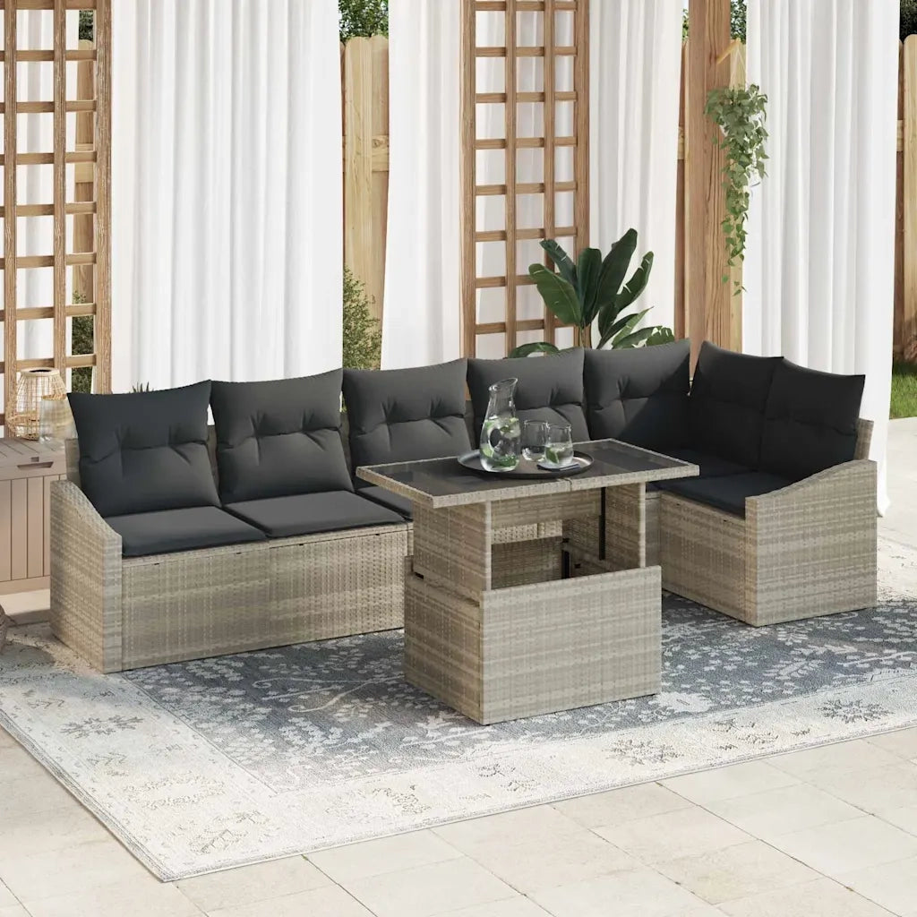 Set Divano da Giardino 7 pcs Grigio chiaro polyrattan