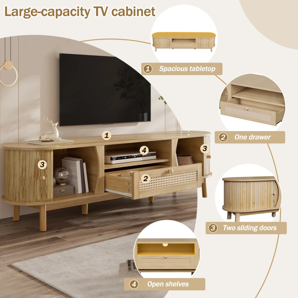 Cassettiera TV in MDF naturale; lunghezza 165 cm