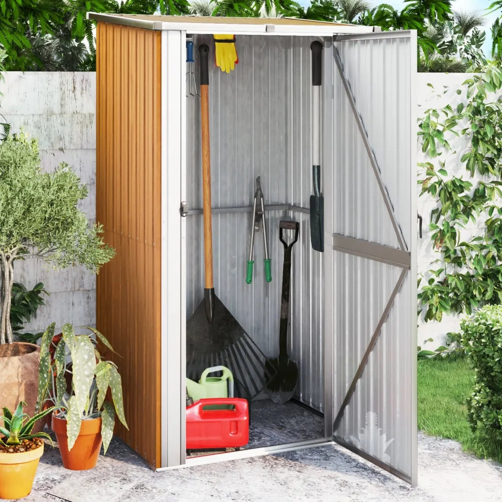 Casetta da giardino marrone 118,5x97x209,5 cm in acciaio zincato 150902