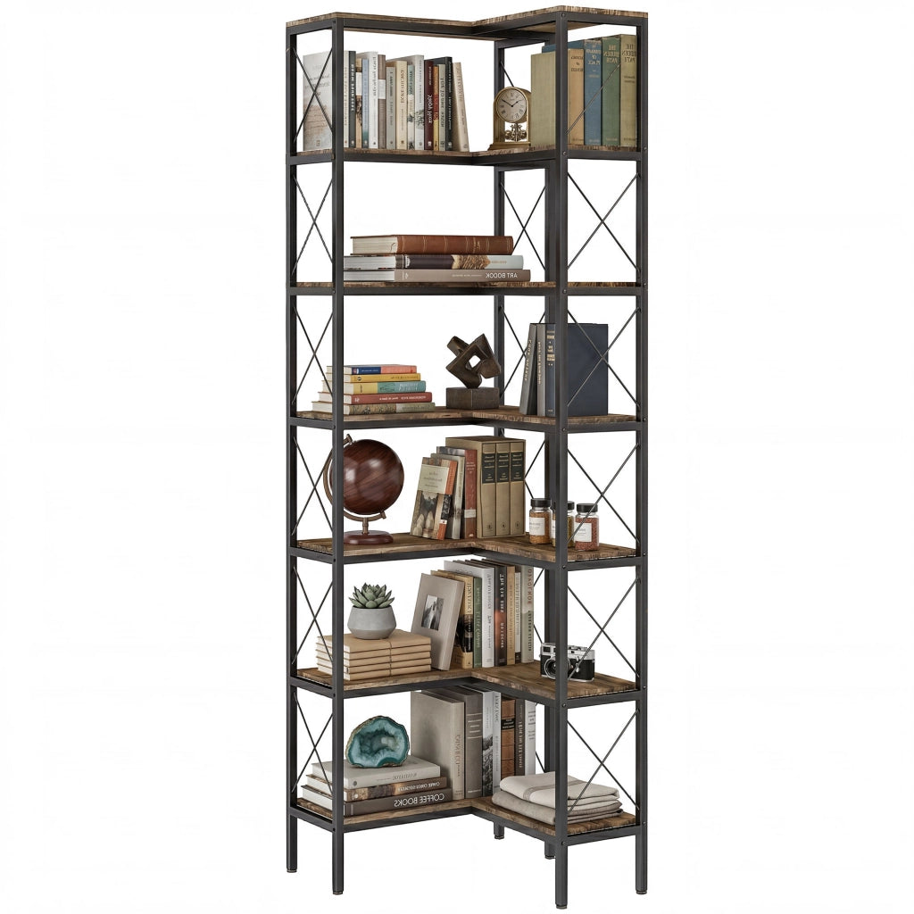 Libreria a L in legno e metallo ¨C Minimal ¨C rustico marrone 60x60x200 cm