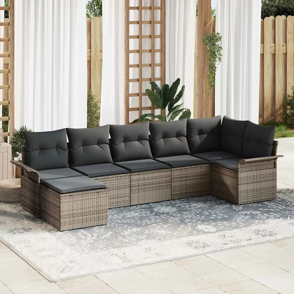 Set Divano da Giardino con cuscino 7 pcs Grigio polyrattan
