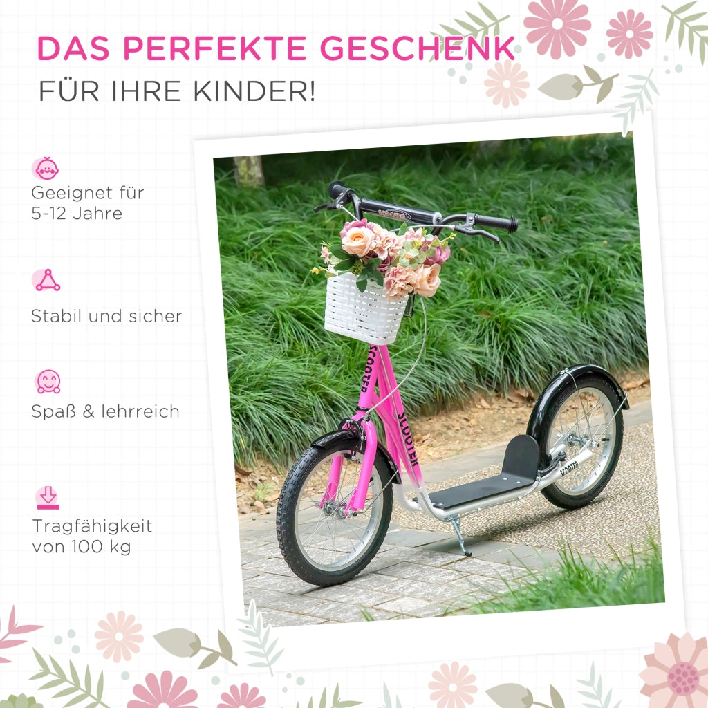 Trotinette per Bambini con Freno e Cestino ¨C zephmum ¨C Bianco e Rosa