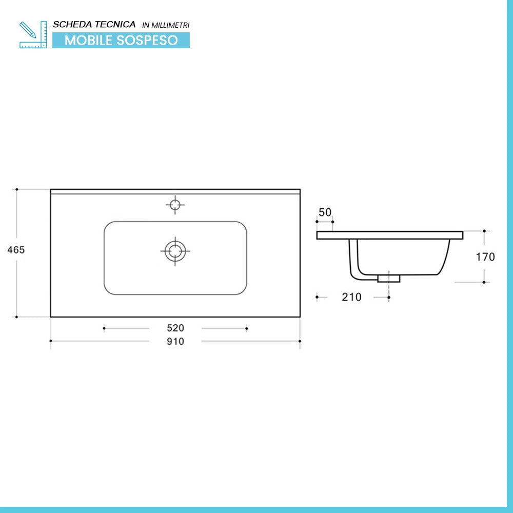 Mobile bagno sospeso 90 cm rosso satinato con lavabo ad incasso Gaya