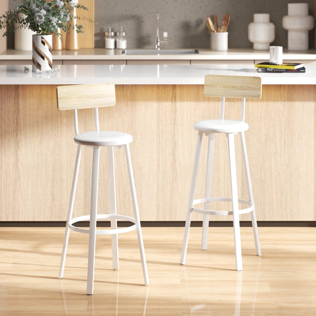 Sgabelli da Cucina con Schienale ¨C Minimal ¨C 2 Pezzi, PU, Naturale e Bianco