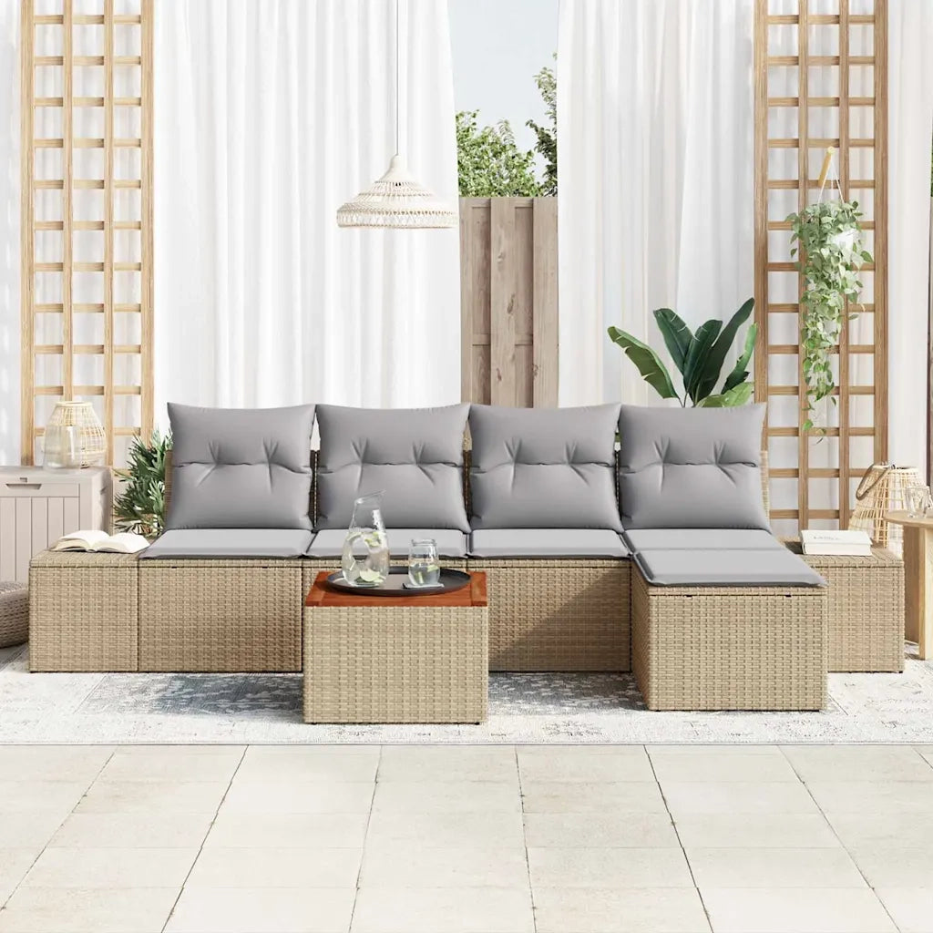 Set Divano da Giardino con cuscino 6 pcs Beige polyrattan