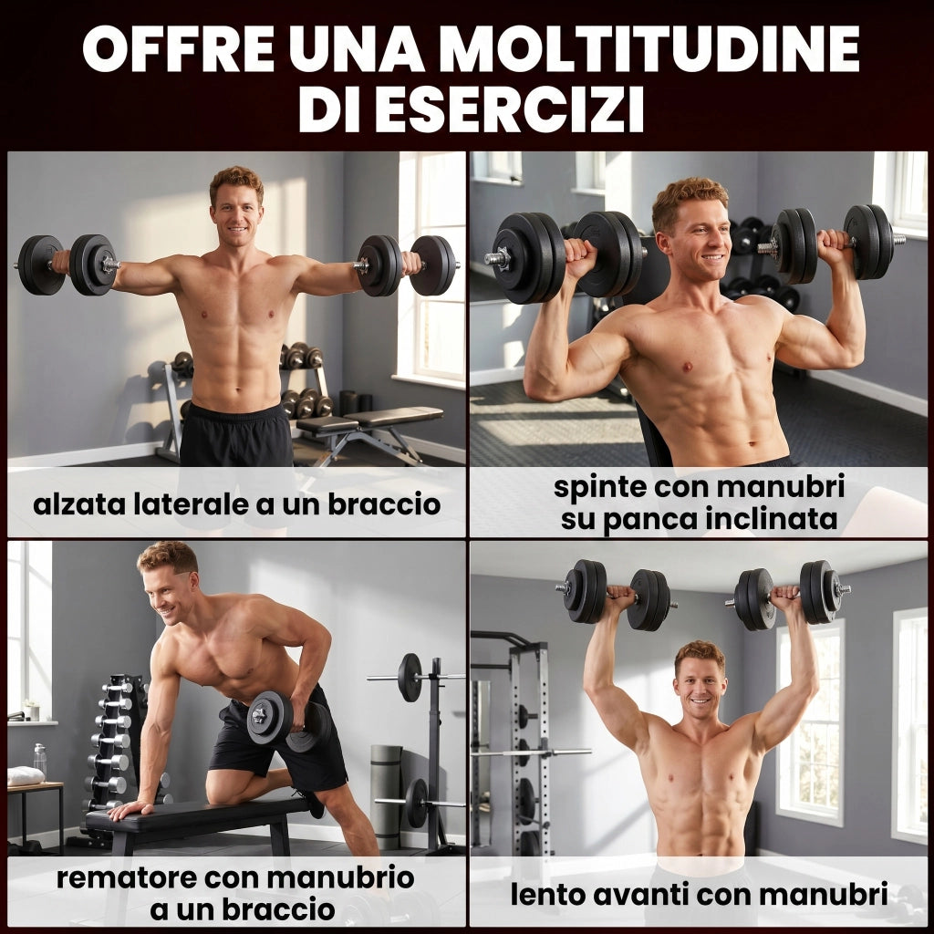 Set manubri da palestra 50 kg ¨C zephmum ¨C acciaio e plastica PE nero