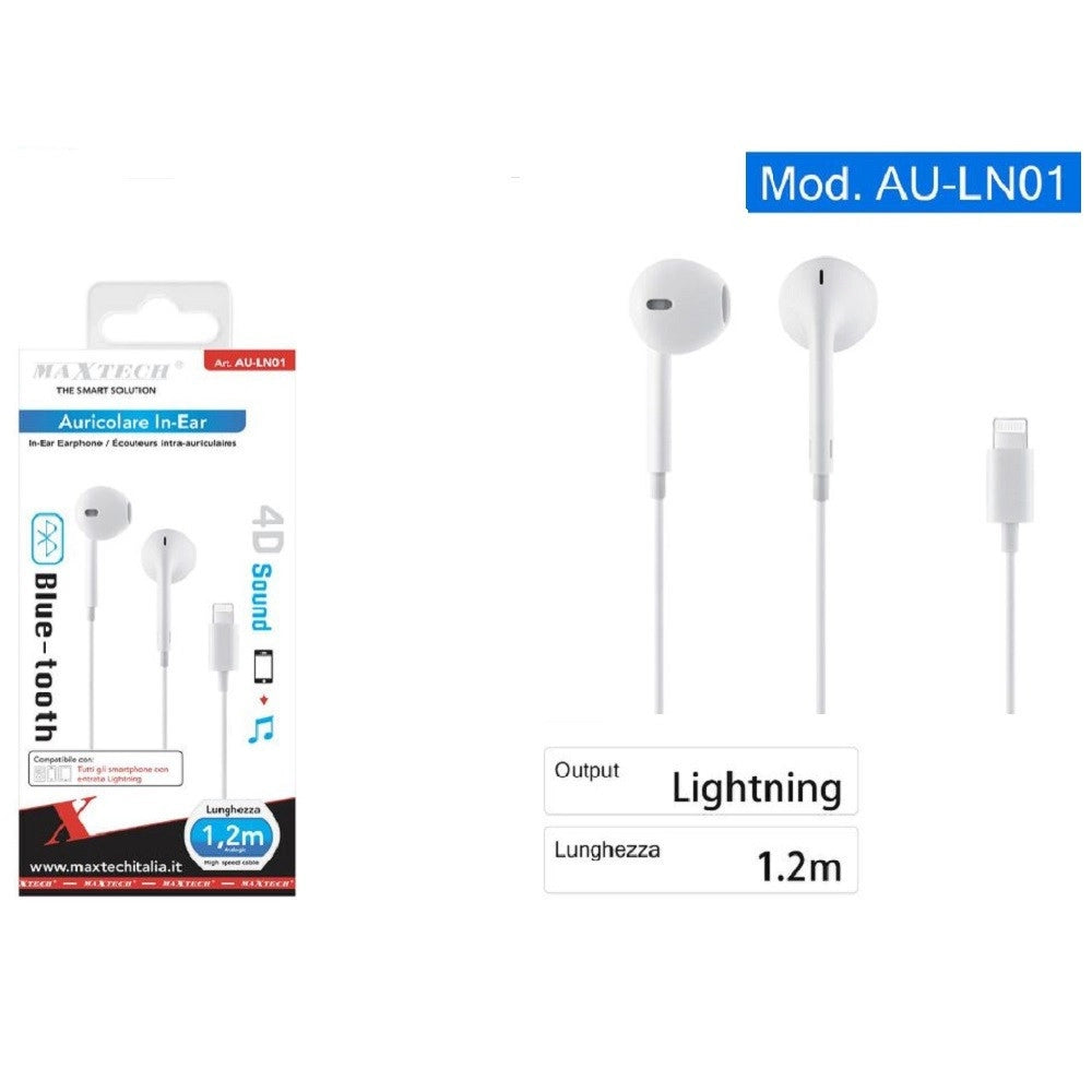 Trade Shop - Auricolari Cuffie Con Connettore Lightning Per Iphone Ipad Ipod Maxtech Au-ln01 -