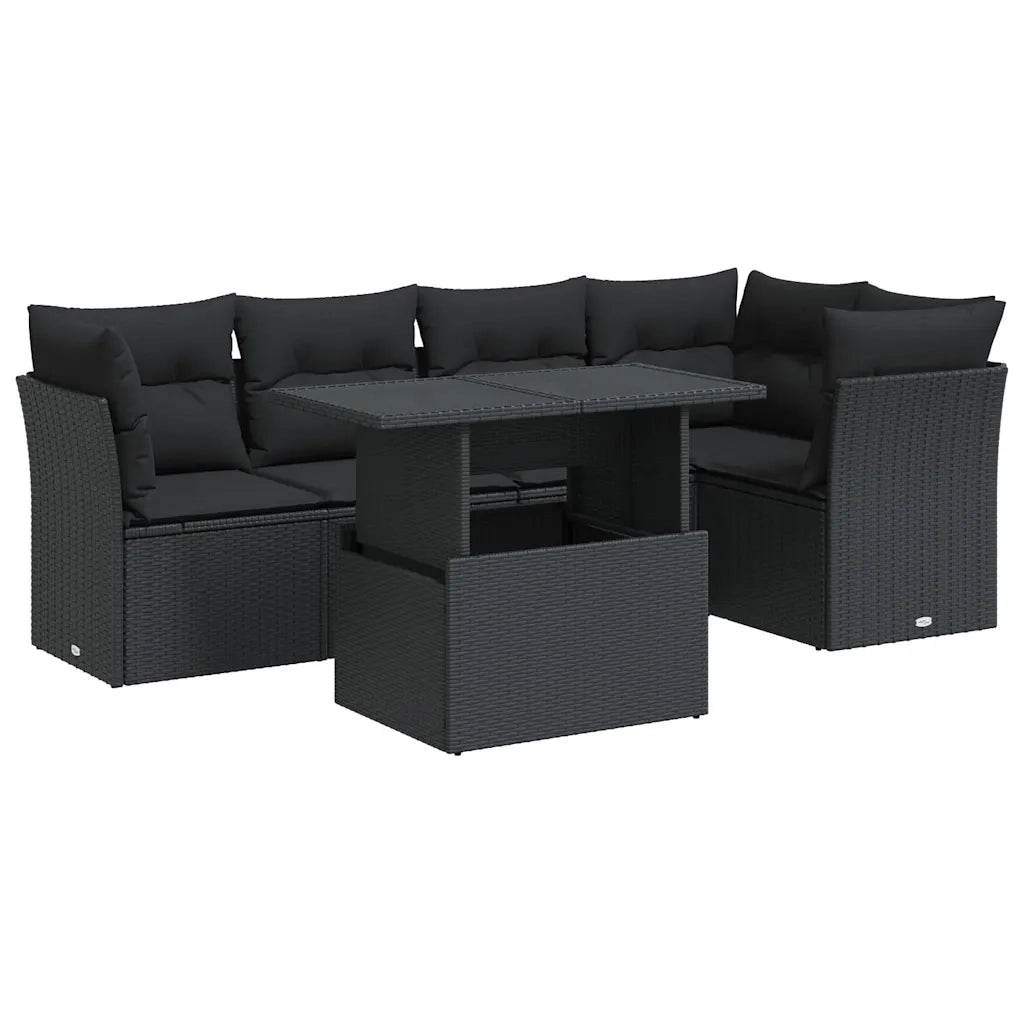 Set Divano da Giardino 6 pz con Cuscini Nero in Polyrattan 3326156