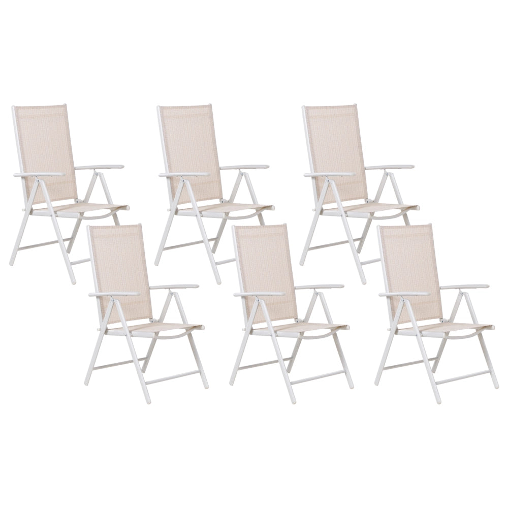 Set di 6 sedie da giardino in tessuto beige struttura in alluminio bianco pieghevole reclinabile