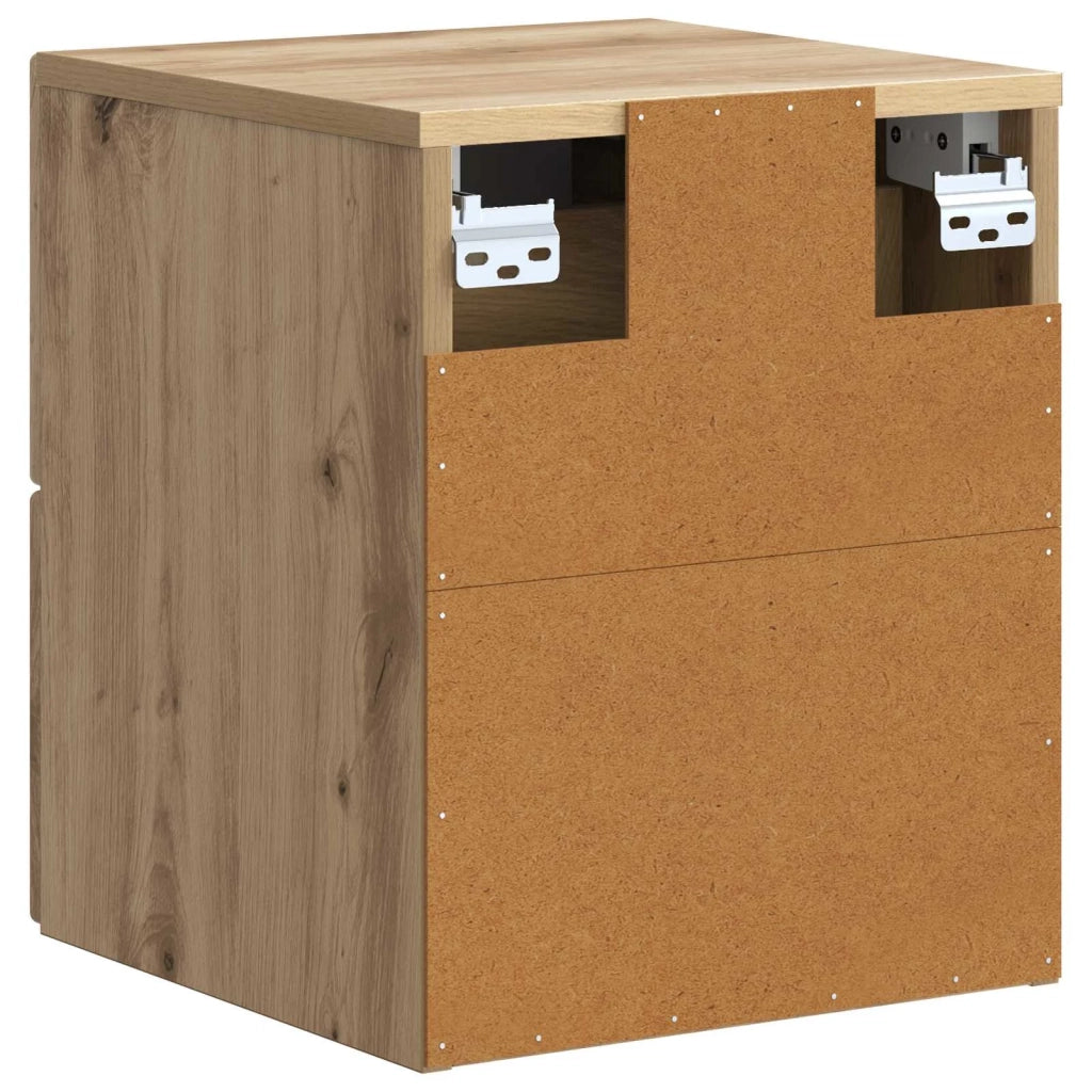 Set di 2 Comodini | Armadio da Notte | Mobiletto da notte a muro con cassetto Rovere Artigianale