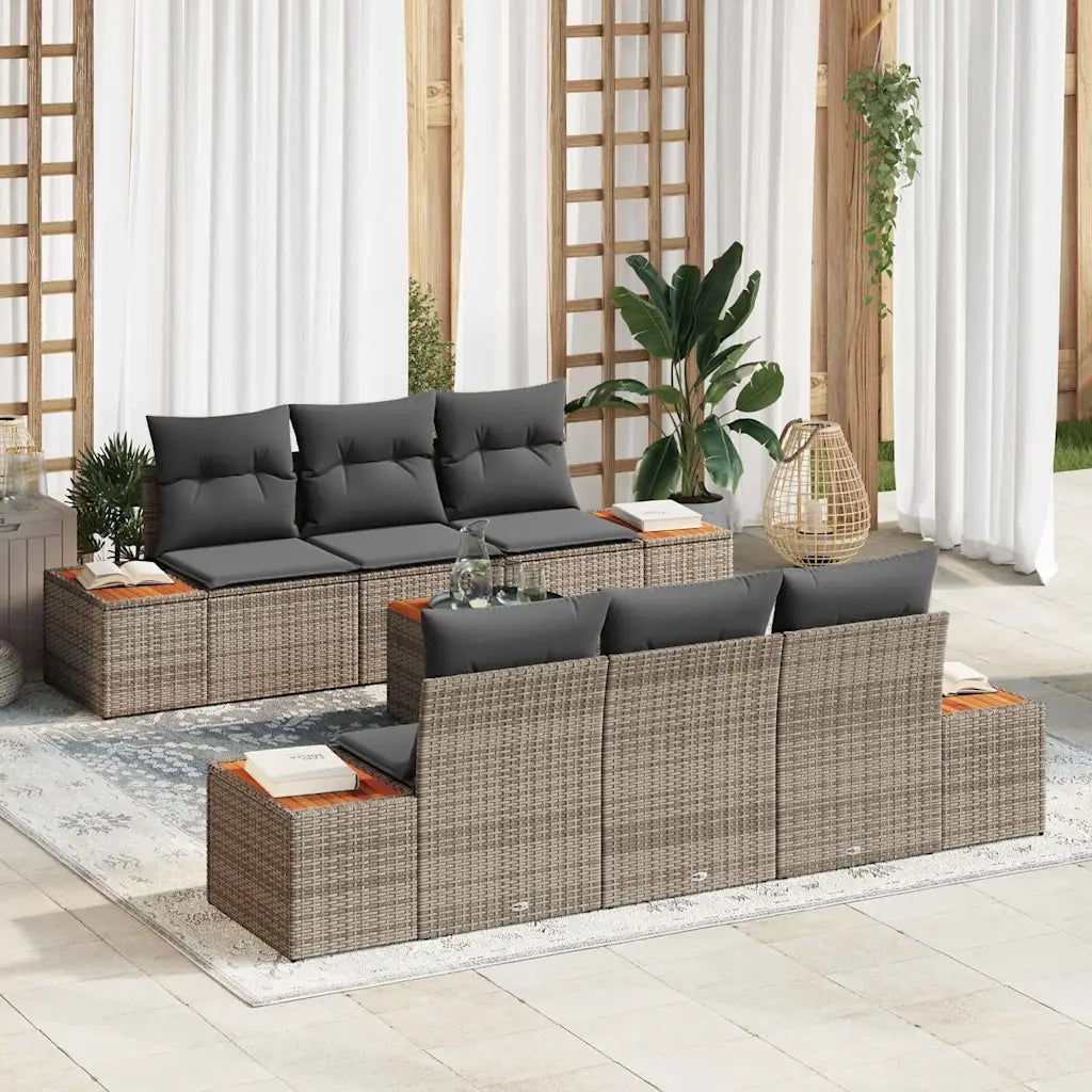 Set Divano da Giardino con cuscino 7 pcs Grigio Poly Rattan