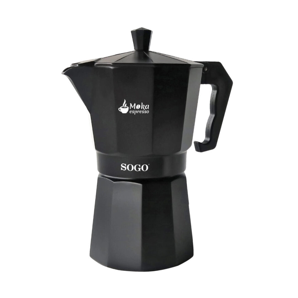 Caffettiera moka 9 tazze in alluminio nero per induzione gas e vetroceramica, manico ergonomico per espresso - Sogo